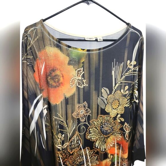 CATO Gold & Orange Sparkly Floral Blouse - Picture 3 of 9